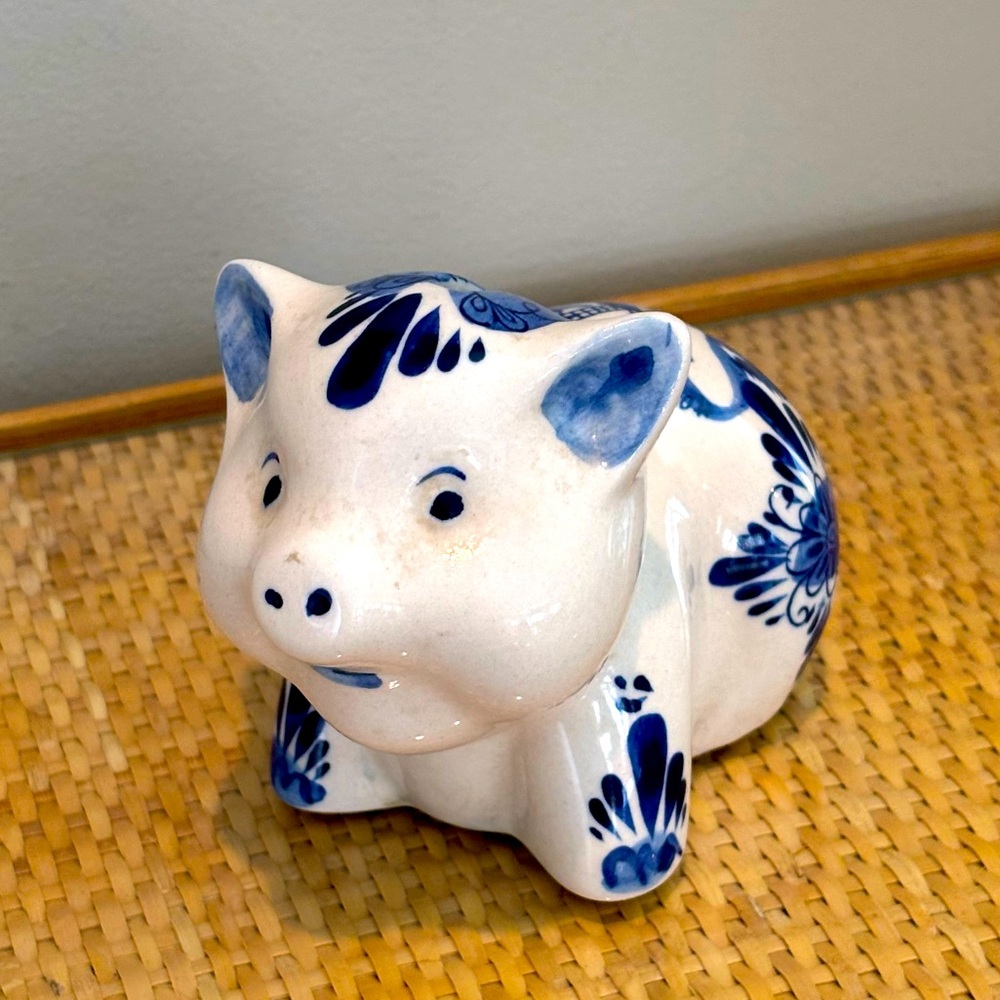 Vintage Delfts Blue porcelain piggy bank figurine made in Holland